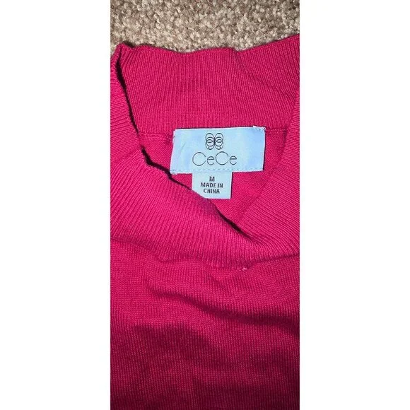 Cece Womens M Knit Sweater With Sheer Polka Dot Sleeves In Plumeria Pink - Picture 4 of 7